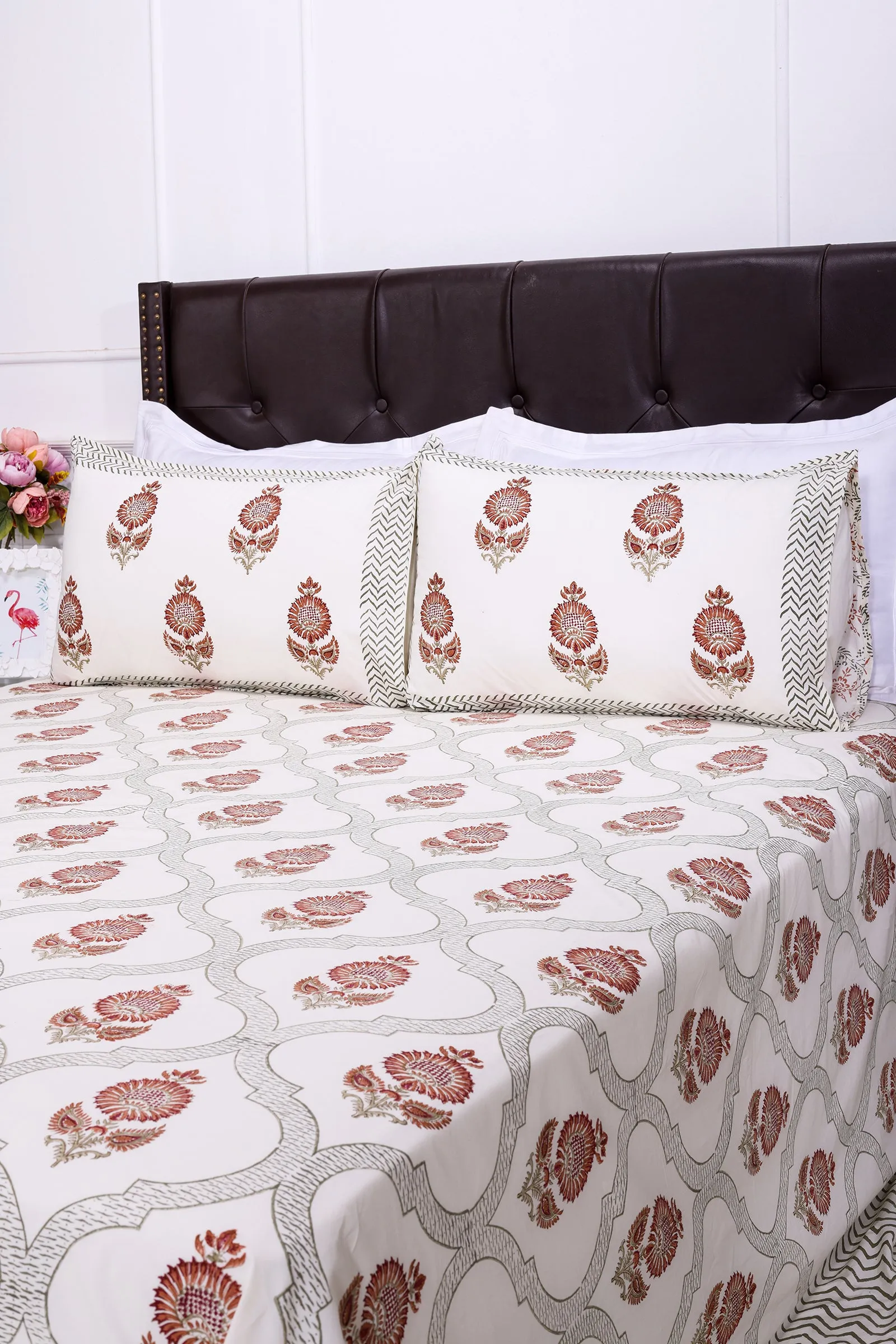 Ashoka Flower Jaal New Cream Cotton Percale Bedsheet