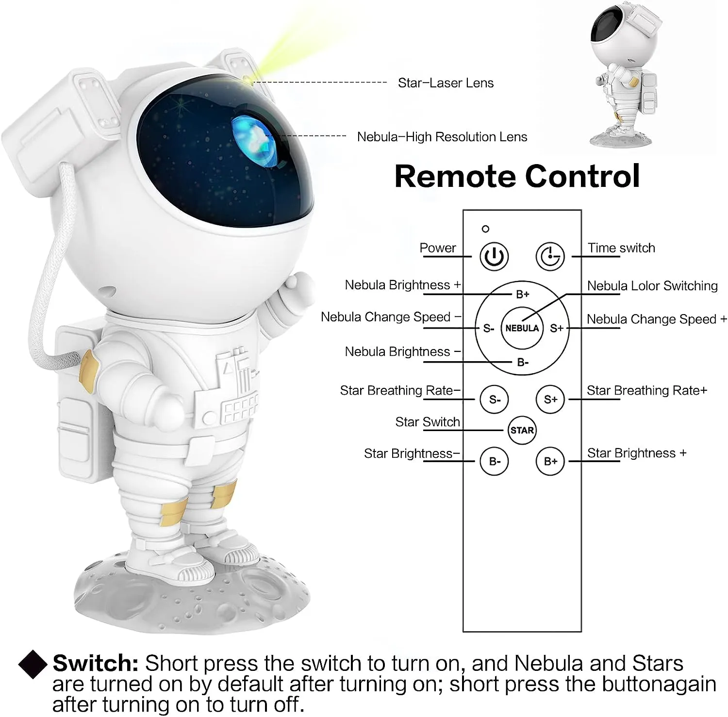 Astronaut Star Galaxy Projector Starry Sky Night Light