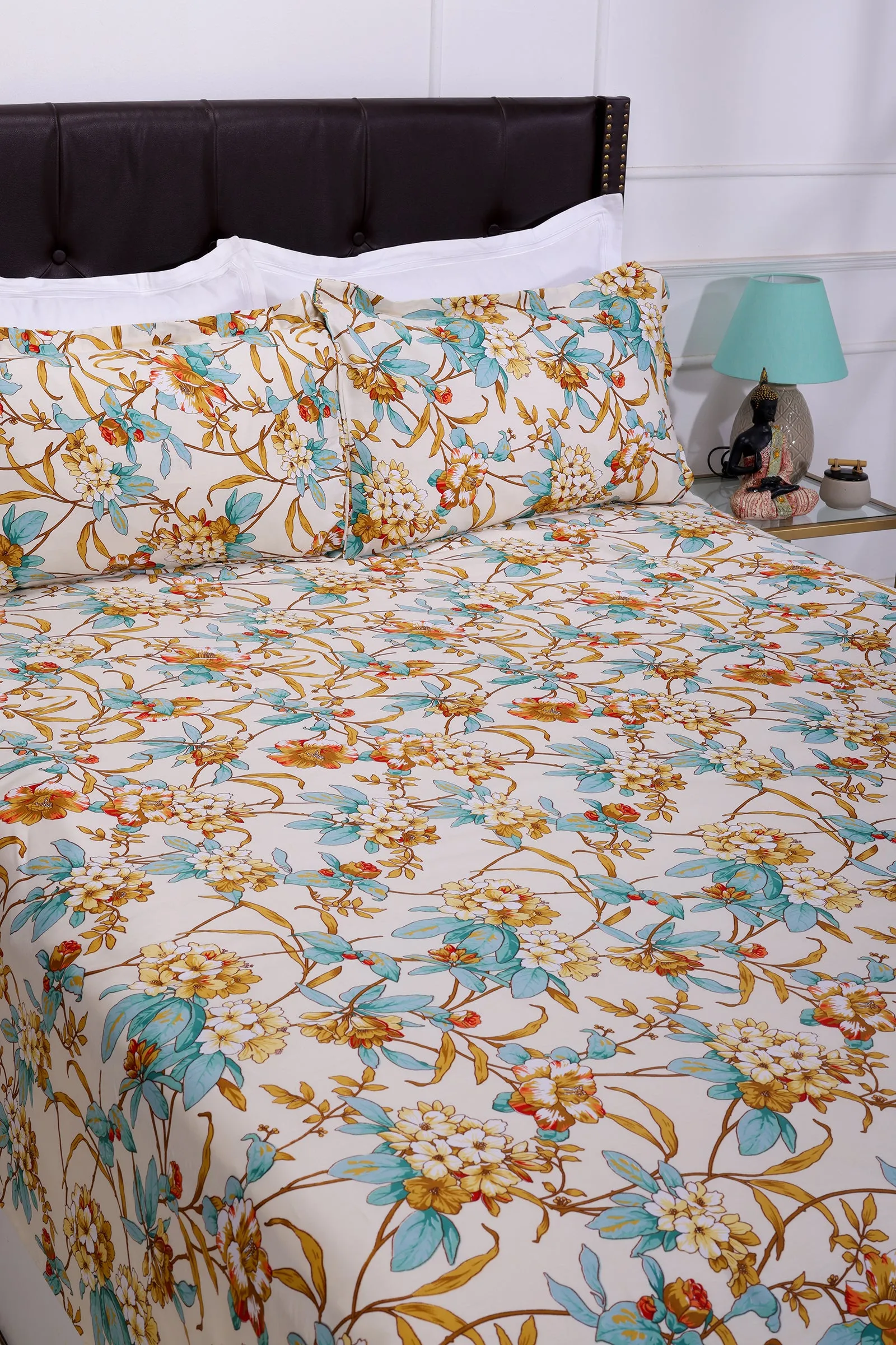 Azalea Garden Offwhite Cotton Bedsheet