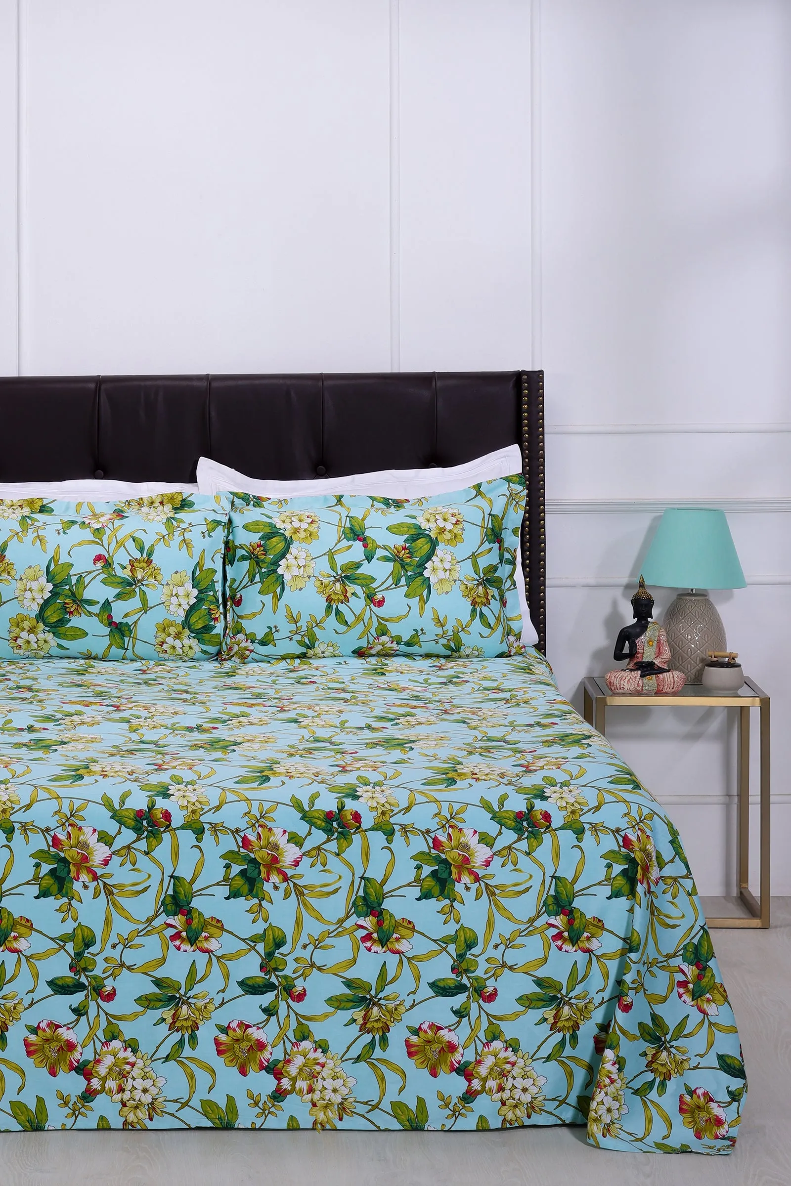 Azalea Garden Sky  Blue Cotton Bedsheet