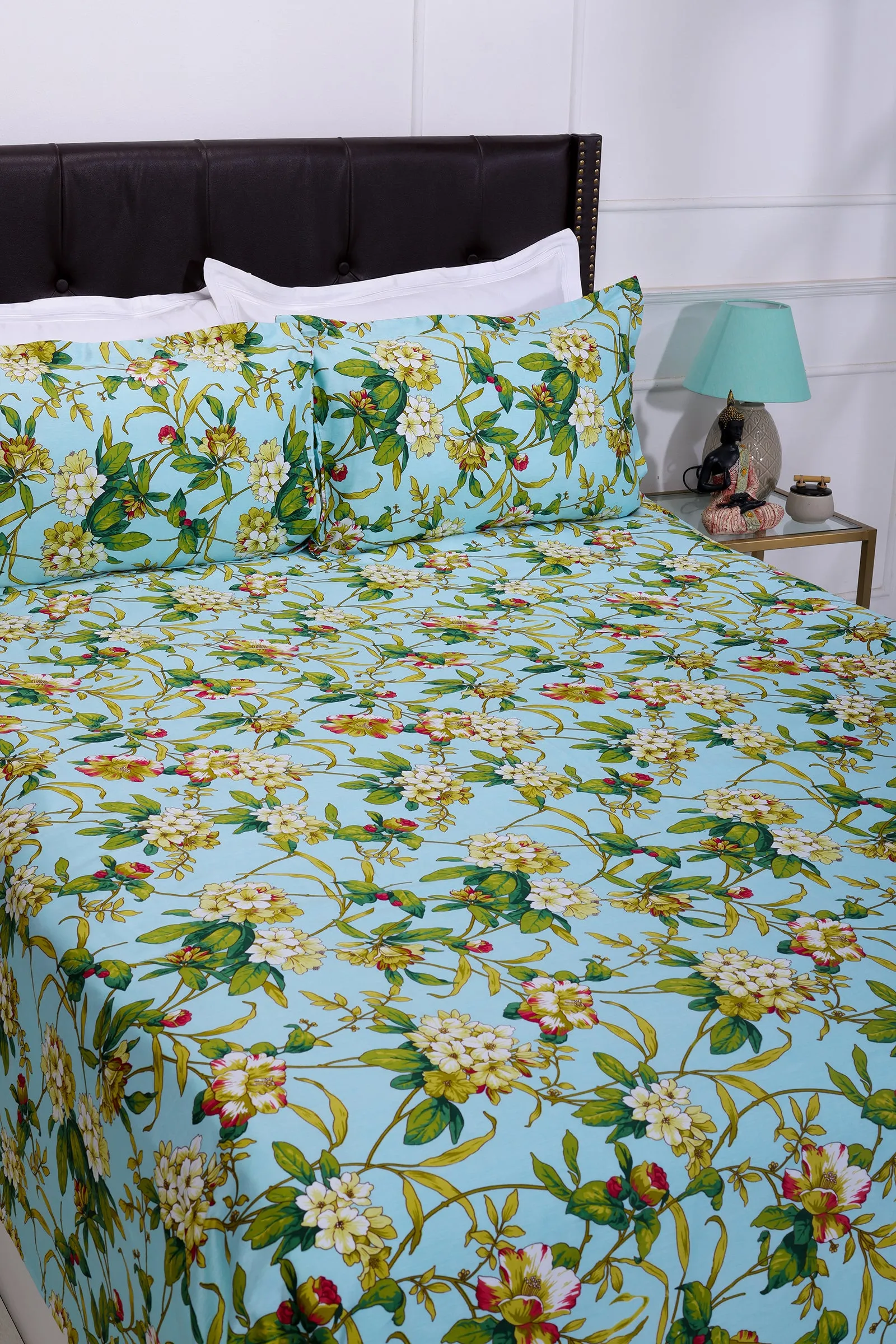 Azalea Garden Sky  Blue Cotton Bedsheet