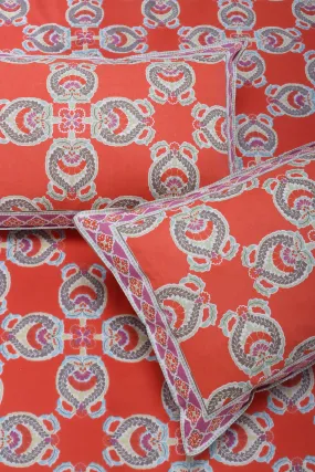 Azia Floral Orange Cotton Bedsheet