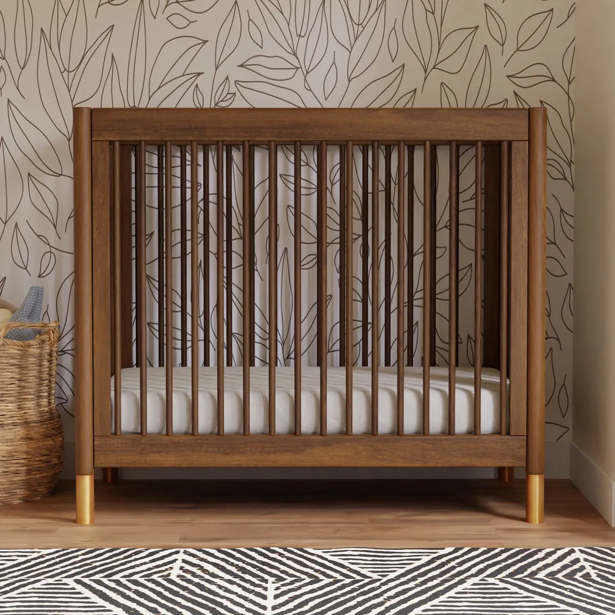 Babyletto Gelato 4-in-1 Convertible Mini Crib - Natural Walnut & Gold Feet