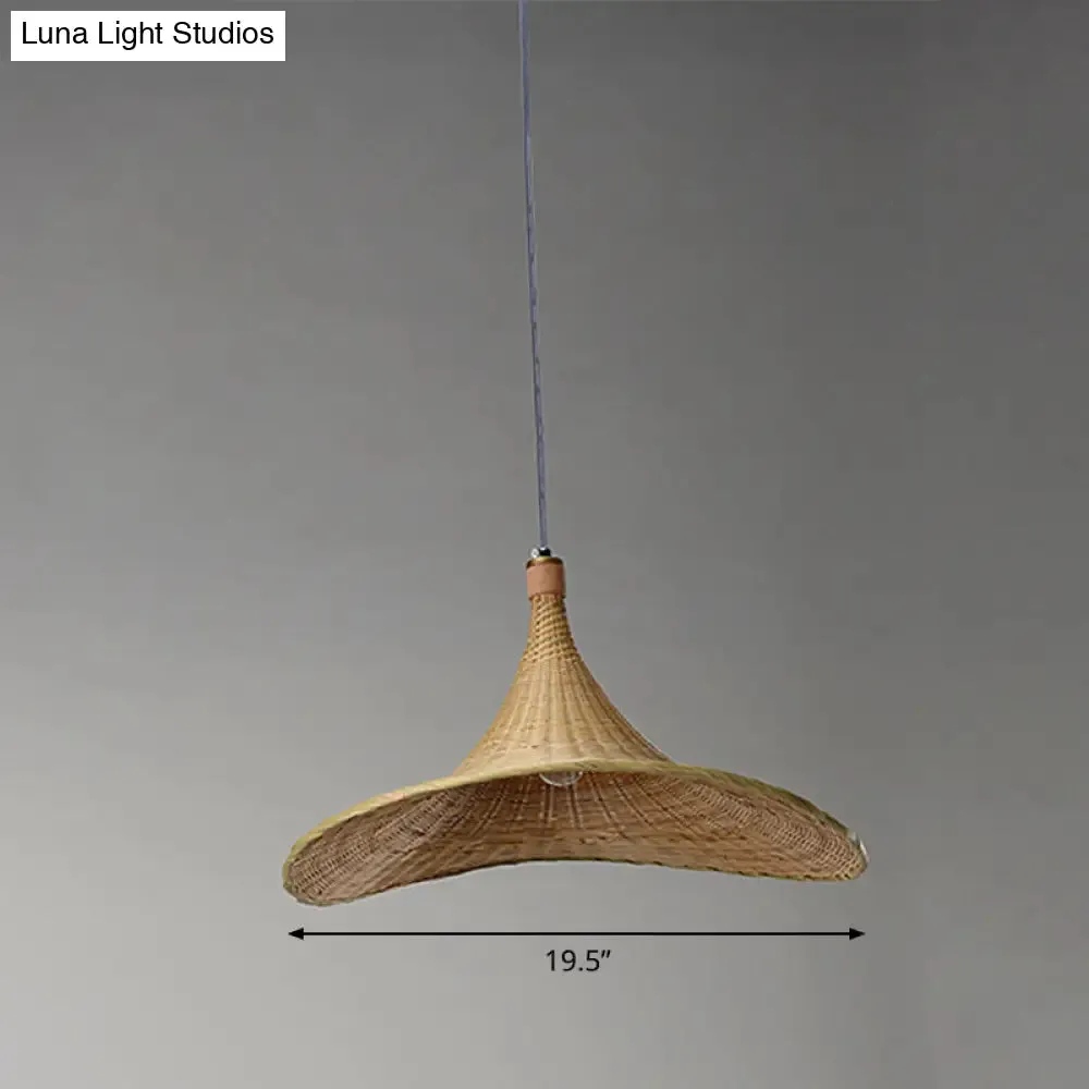 Bamboo Contemporary Suspension Pendant - 16"/19.5" W, 1-Light Indoor Hanging Lamp in Beige