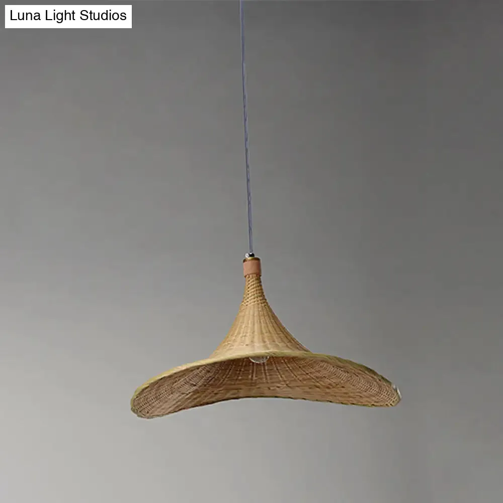 Bamboo Contemporary Suspension Pendant - 16"/19.5" W, 1-Light Indoor Hanging Lamp in Beige