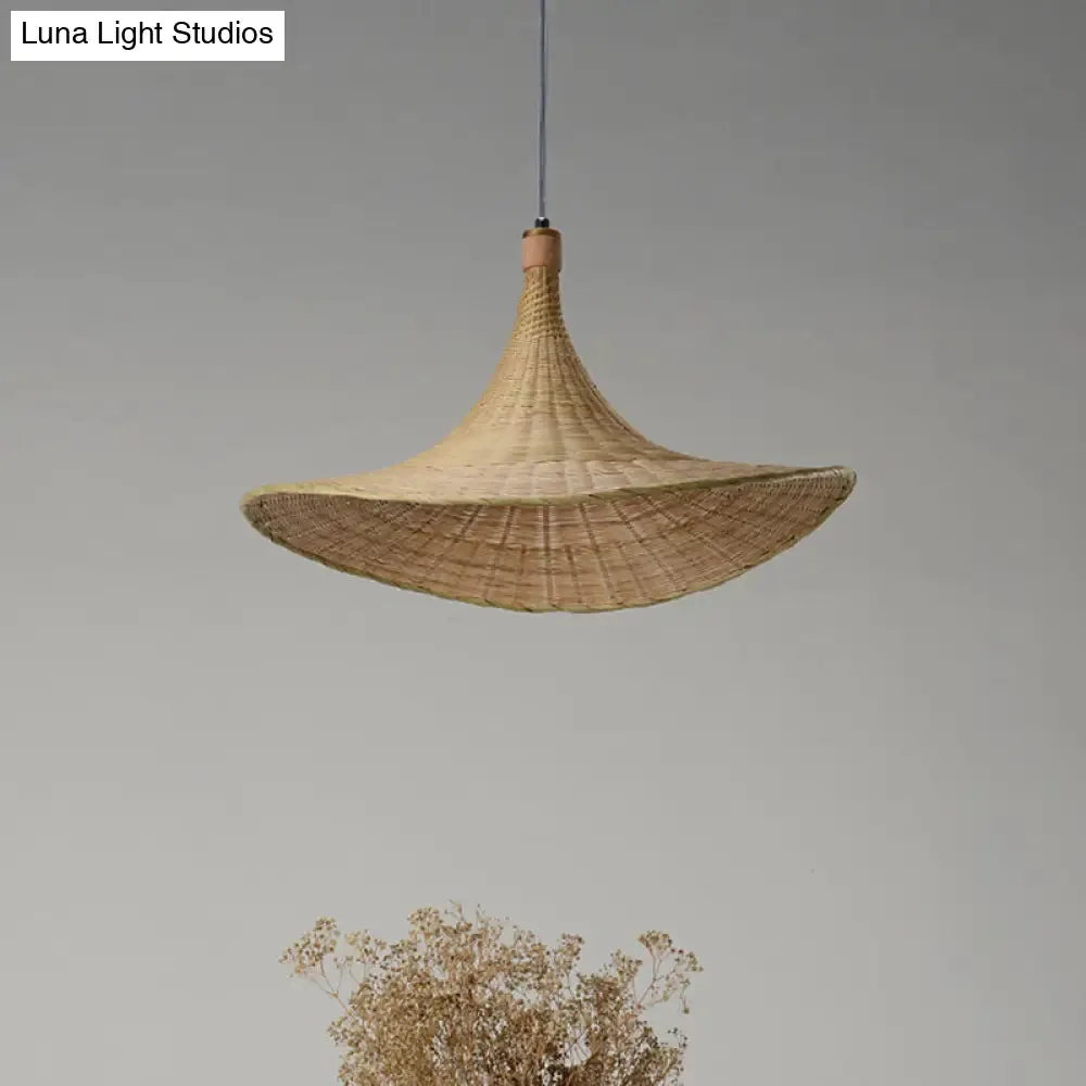 Bamboo Contemporary Suspension Pendant - 16"/19.5" W, 1-Light Indoor Hanging Lamp in Beige