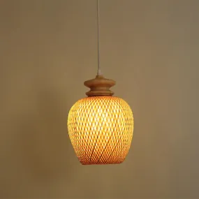 Bamboo Urn Suspension Light: Traditional Wood Ceiling Fixture for 1 Bulb