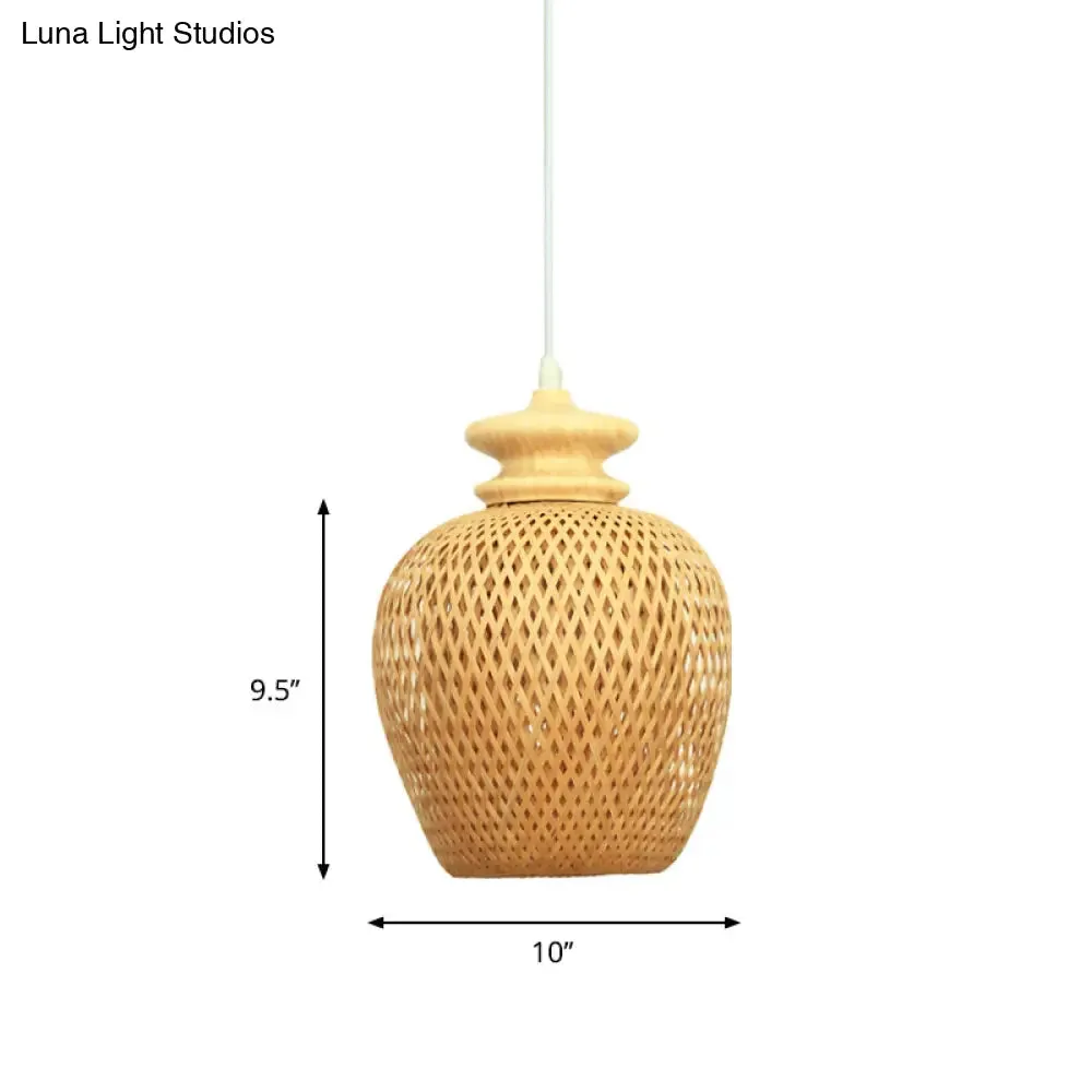 Bamboo Urn Suspension Light: Traditional Wood Ceiling Fixture for 1 Bulb