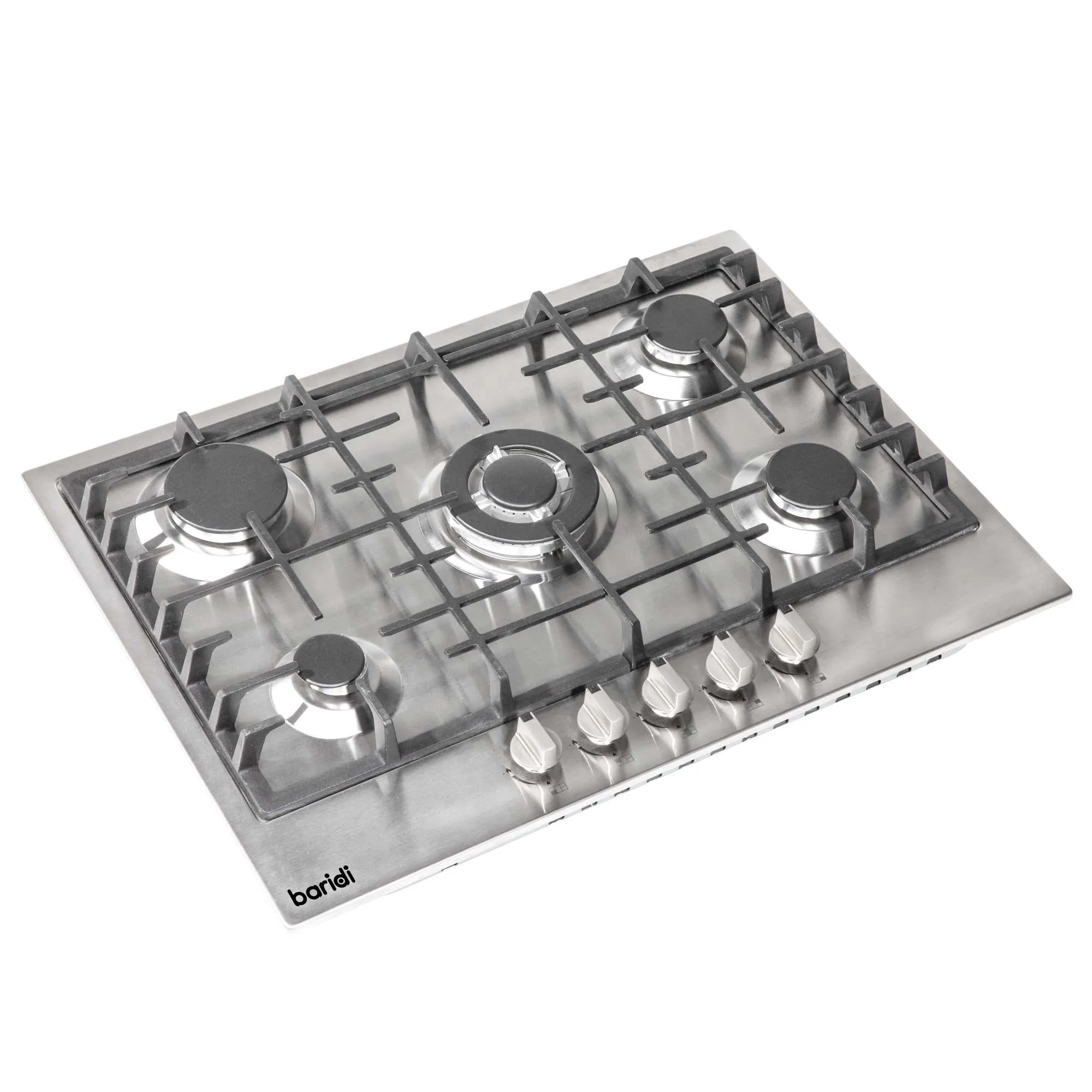 Baridi 70cm Gas Hob Built-In, 5 Burner and Cast Iron Pan Supports, Stainless Steel - DH227