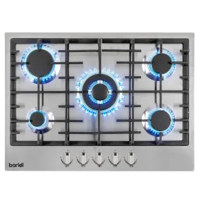 Baridi 70cm Gas Hob Built-In, 5 Burner and Cast Iron Pan Supports, Stainless Steel - DH227