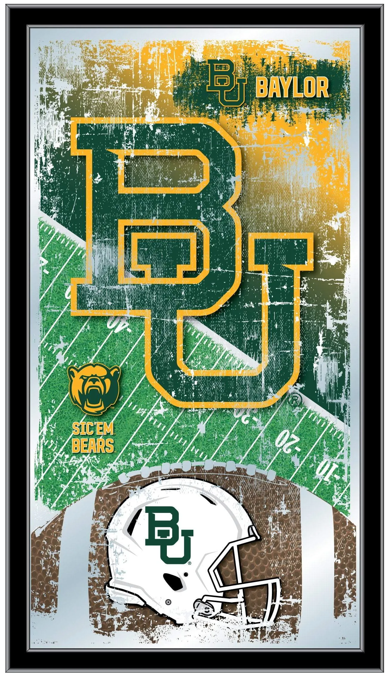 Baylor Bears HBS Green Football Framed Hanging Glass Wall Mirror (26"x15")