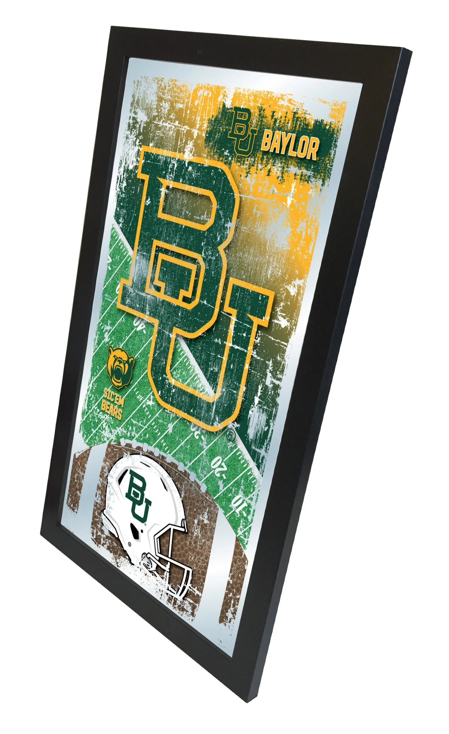 Baylor Bears HBS Green Football Framed Hanging Glass Wall Mirror (26"x15")