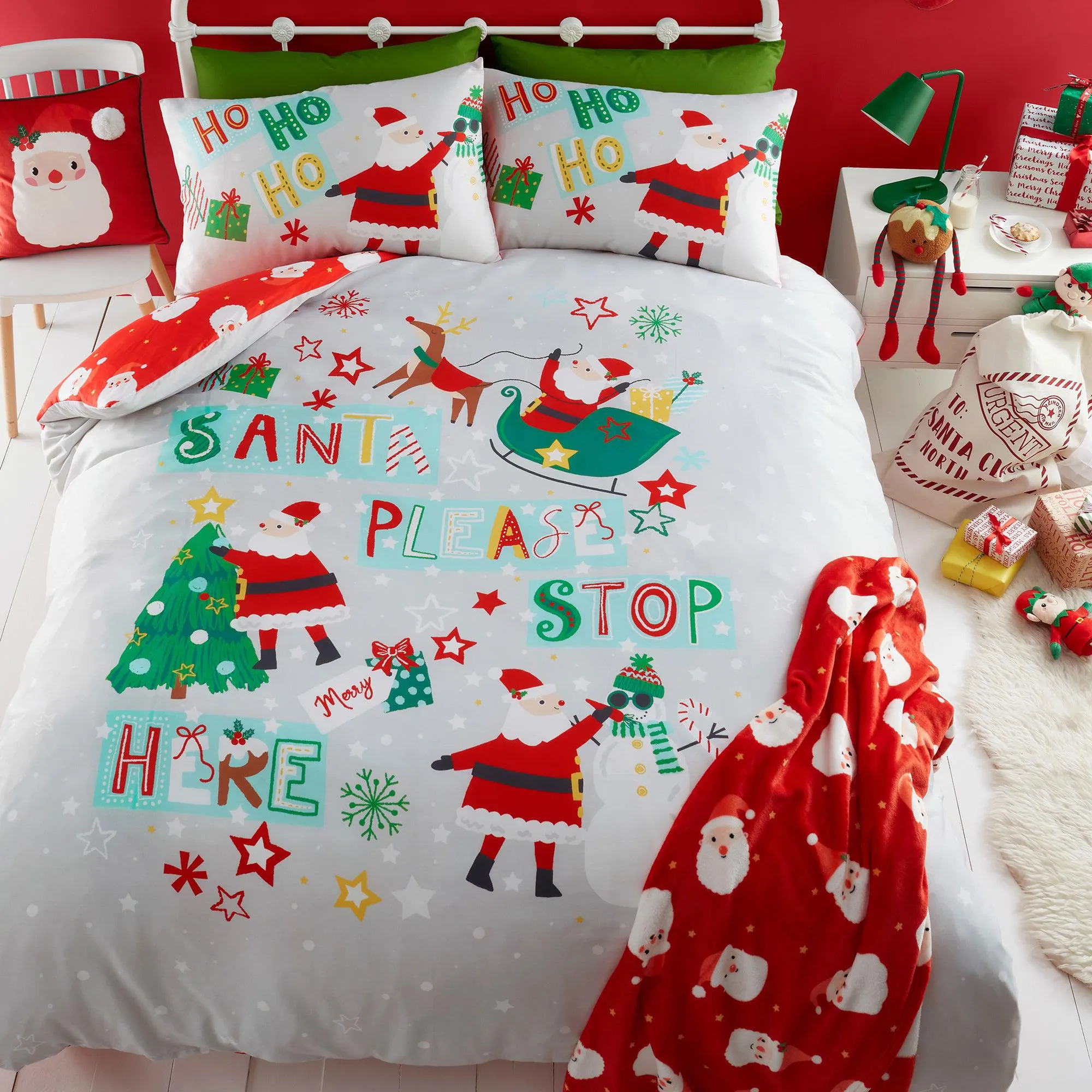 Bedlam Santa Please Stop Here Duvet Cover Set - Grey