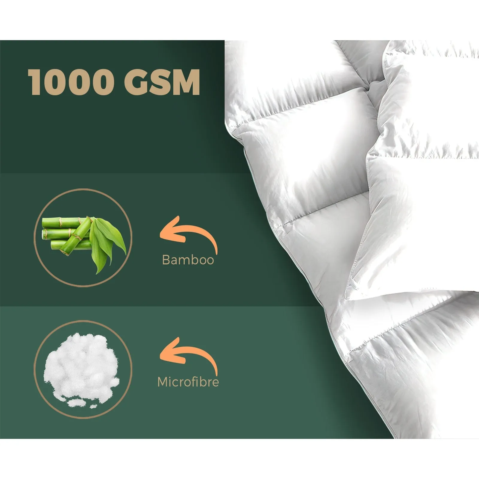 Bedra Bedding Bamboo Fibre Pillowtop Mattress Topper Pad Cover 1000GSM King