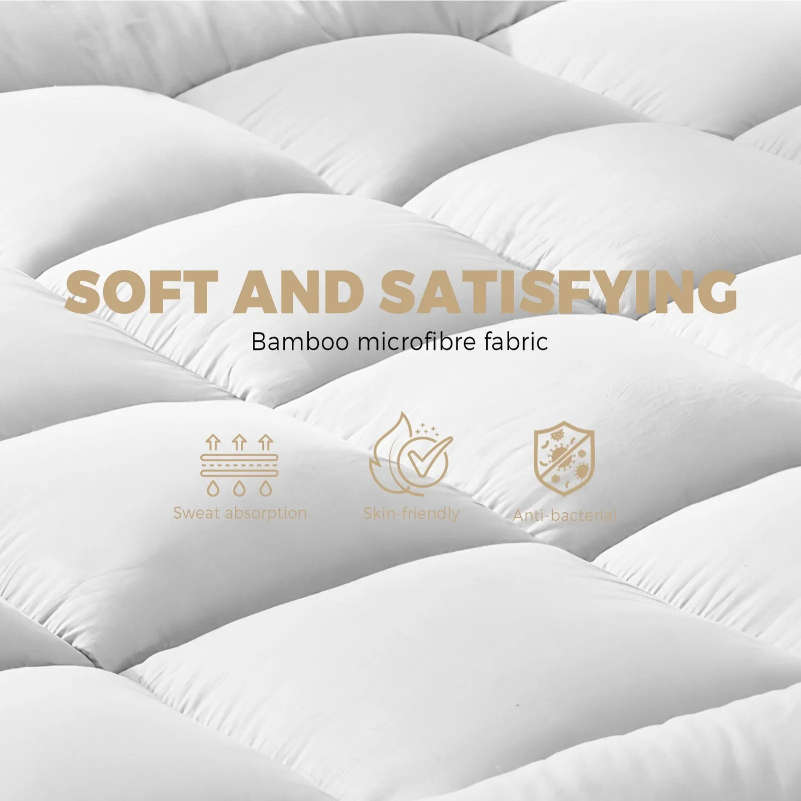 Bedra Bedding Bamboo Fibre Pillowtop Mattress Topper Pad Cover 1000GSM King