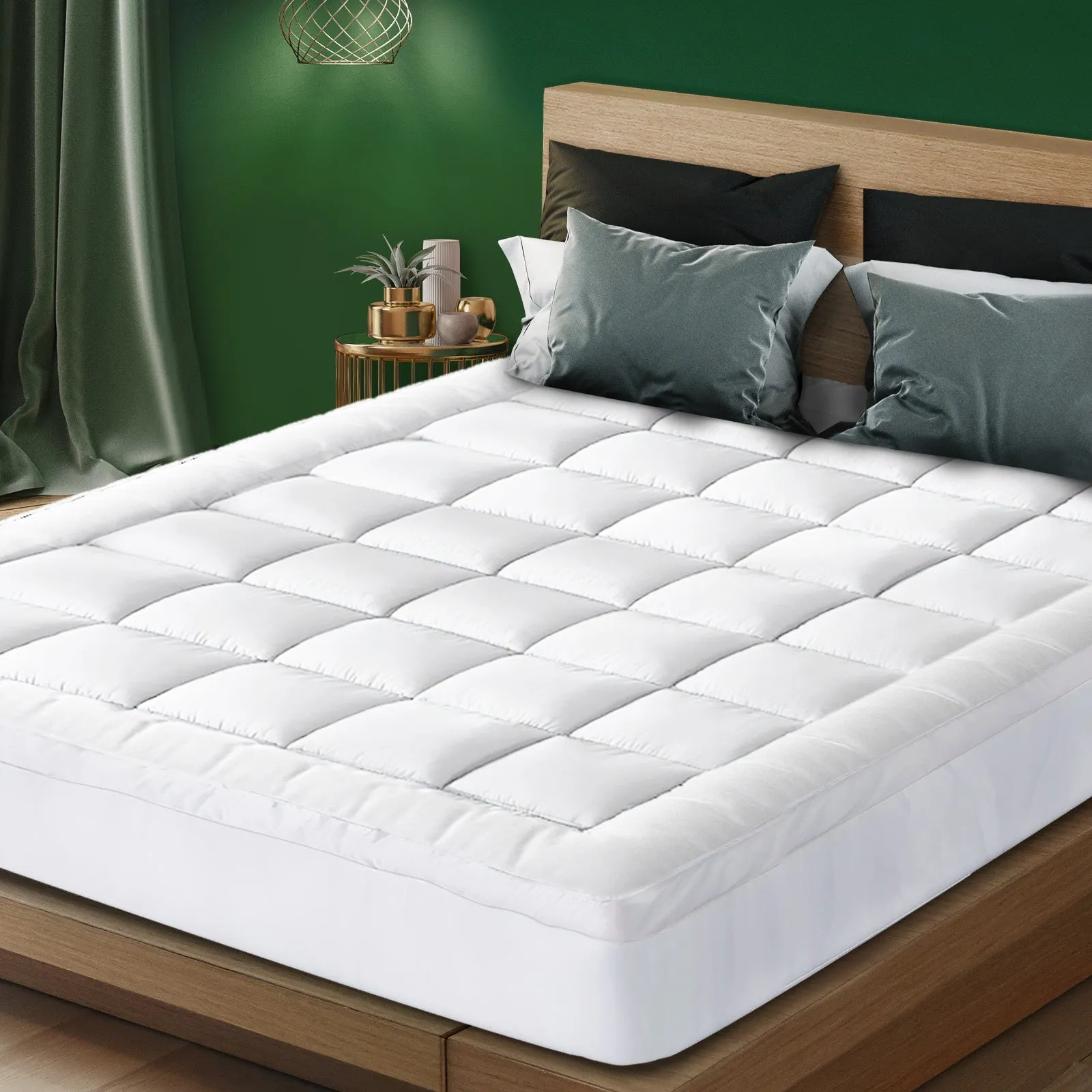 Bedra Bedding Bamboo Fibre Pillowtop Mattress Topper Pad Cover 1000GSM King