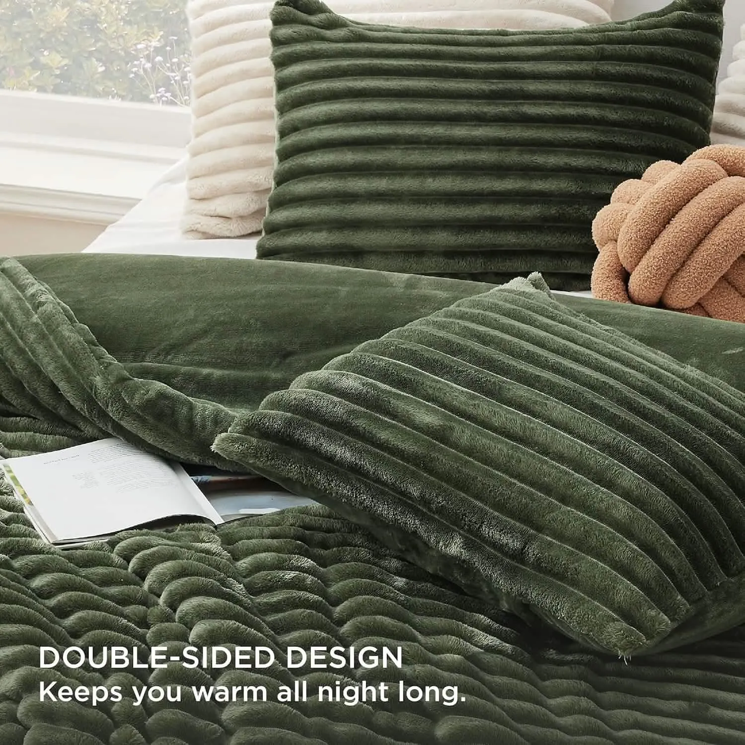 Bedsure Striped Flannel Comforter Set