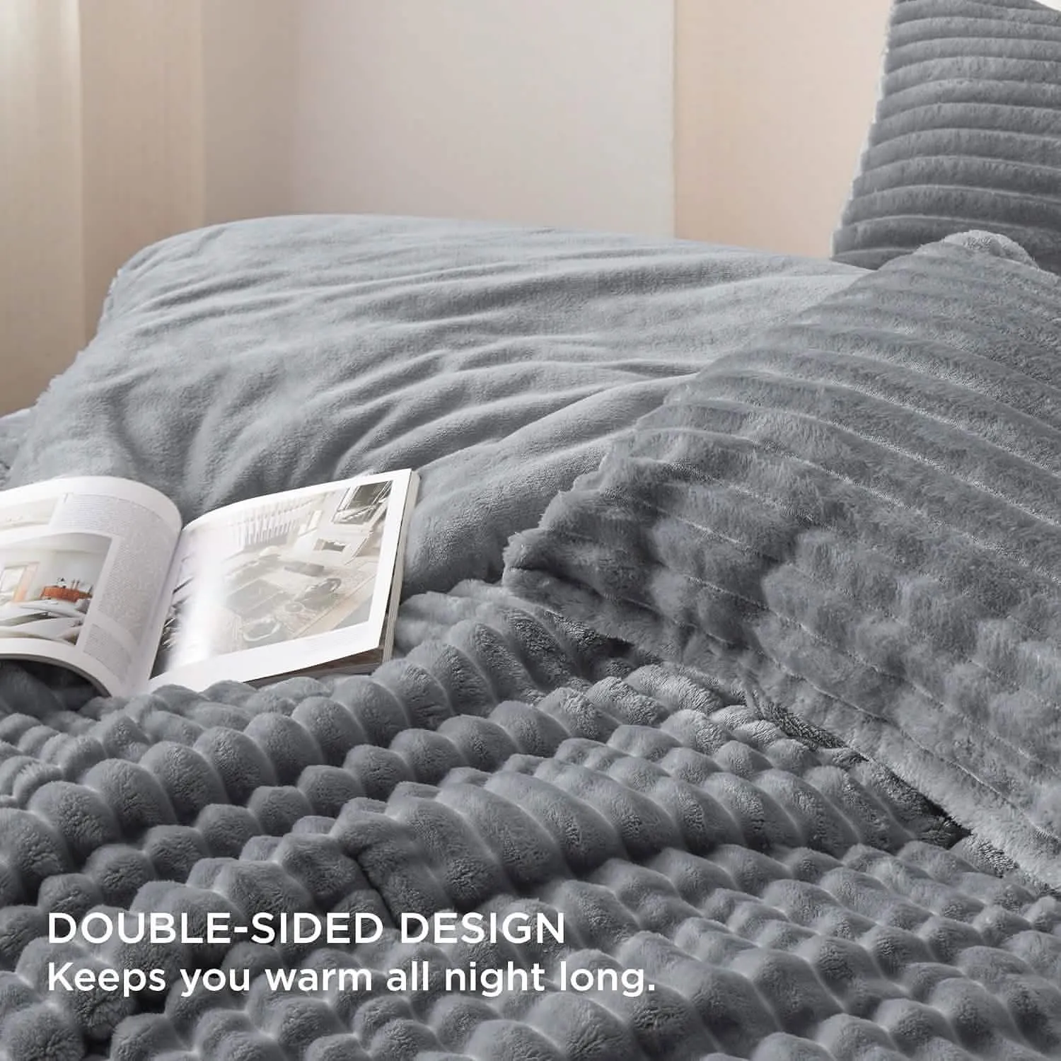 Bedsure Striped Flannel Comforter Set