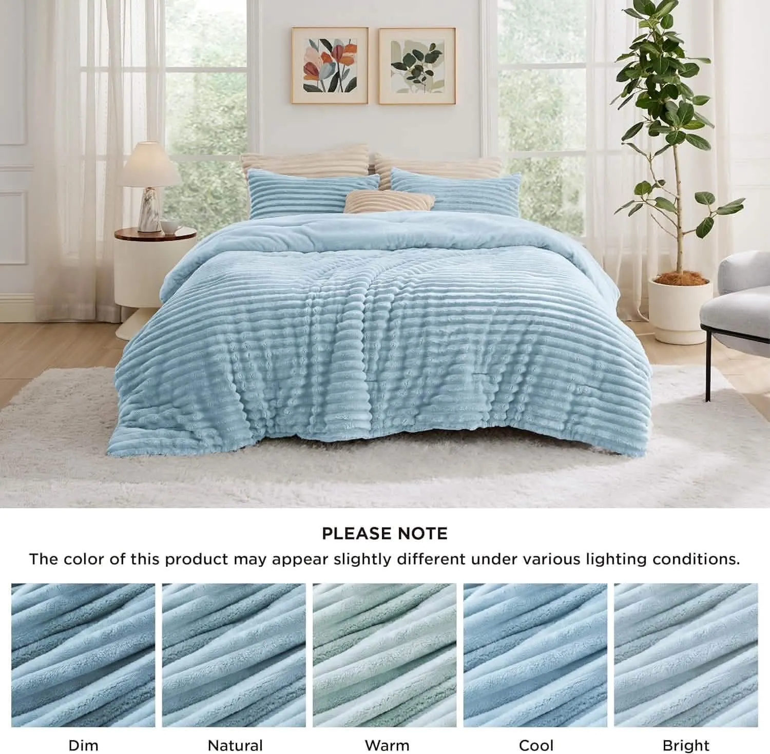 Bedsure Striped Flannel Comforter Set