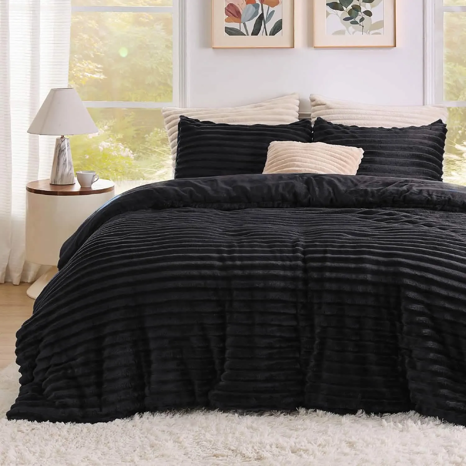 Bedsure Striped Flannel Comforter Set