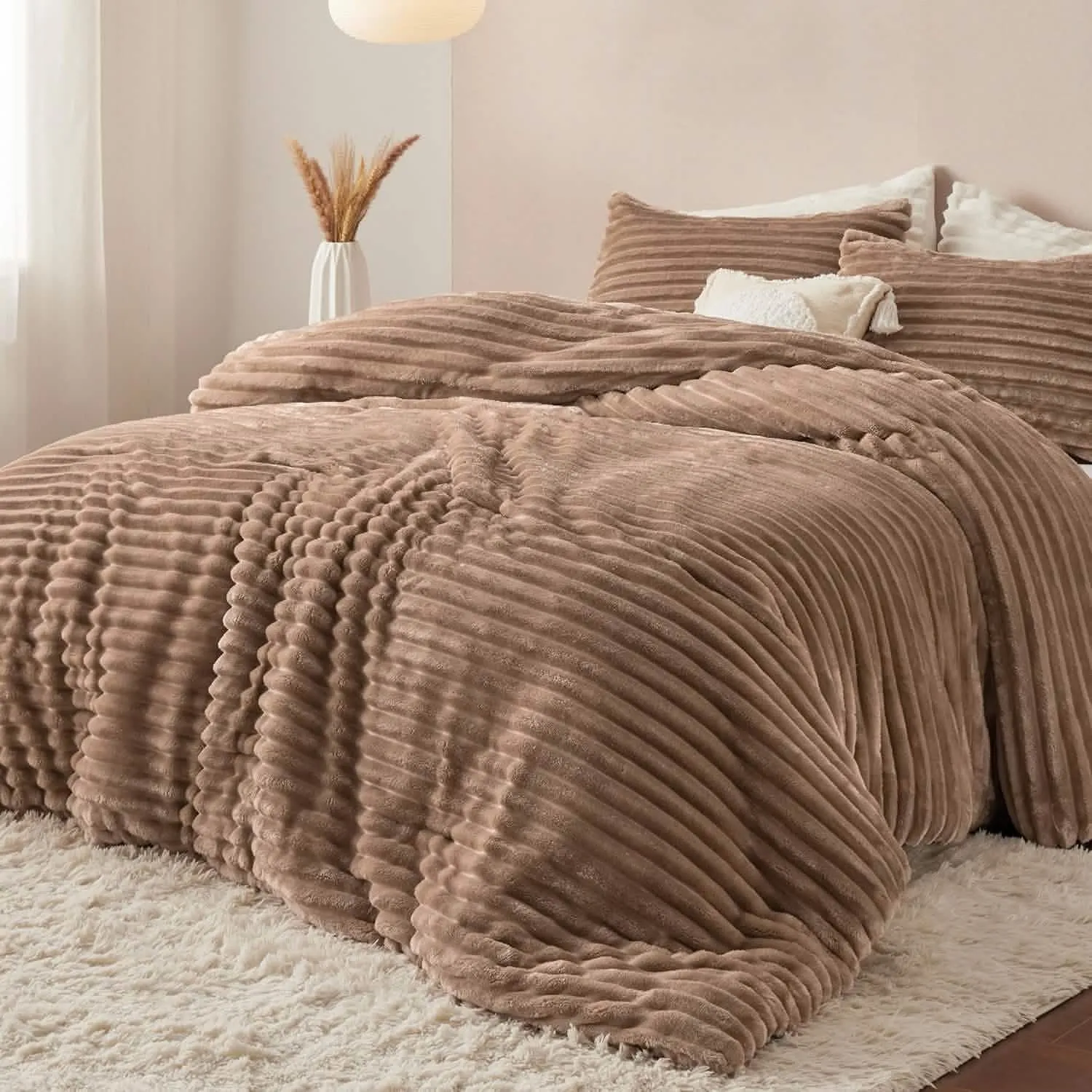 Bedsure Striped Flannel Comforter Set