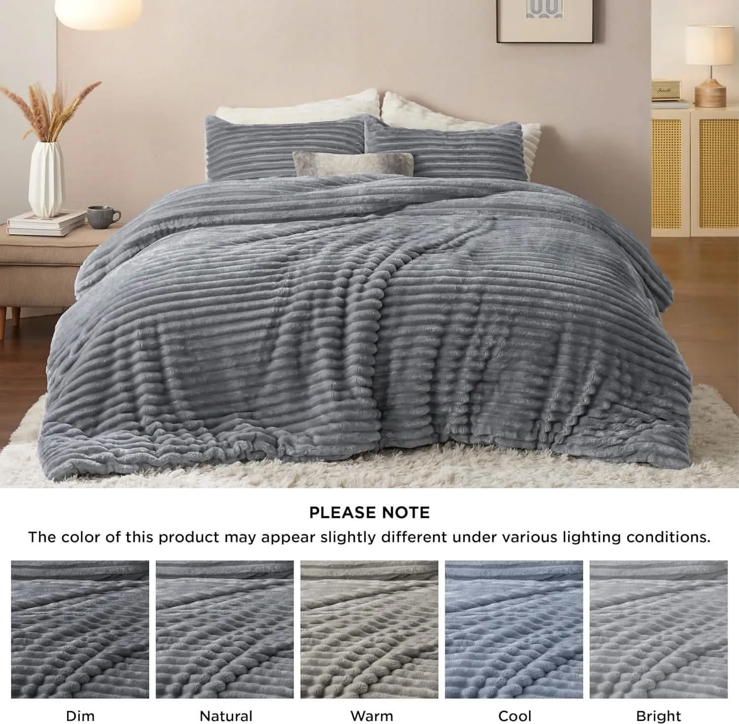 Bedsure Striped Flannel Comforter Set