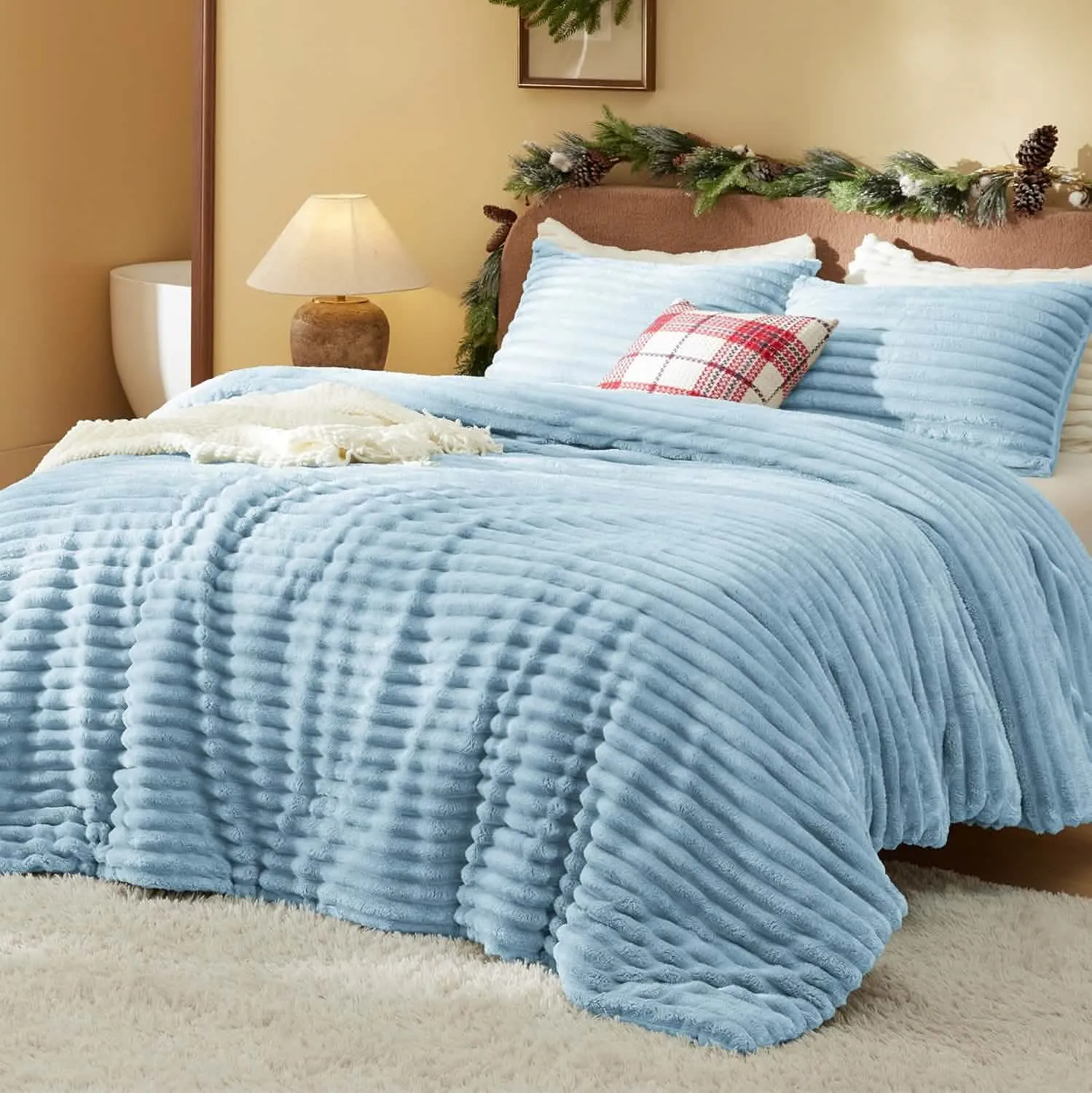 Bedsure Striped Flannel Comforter Set