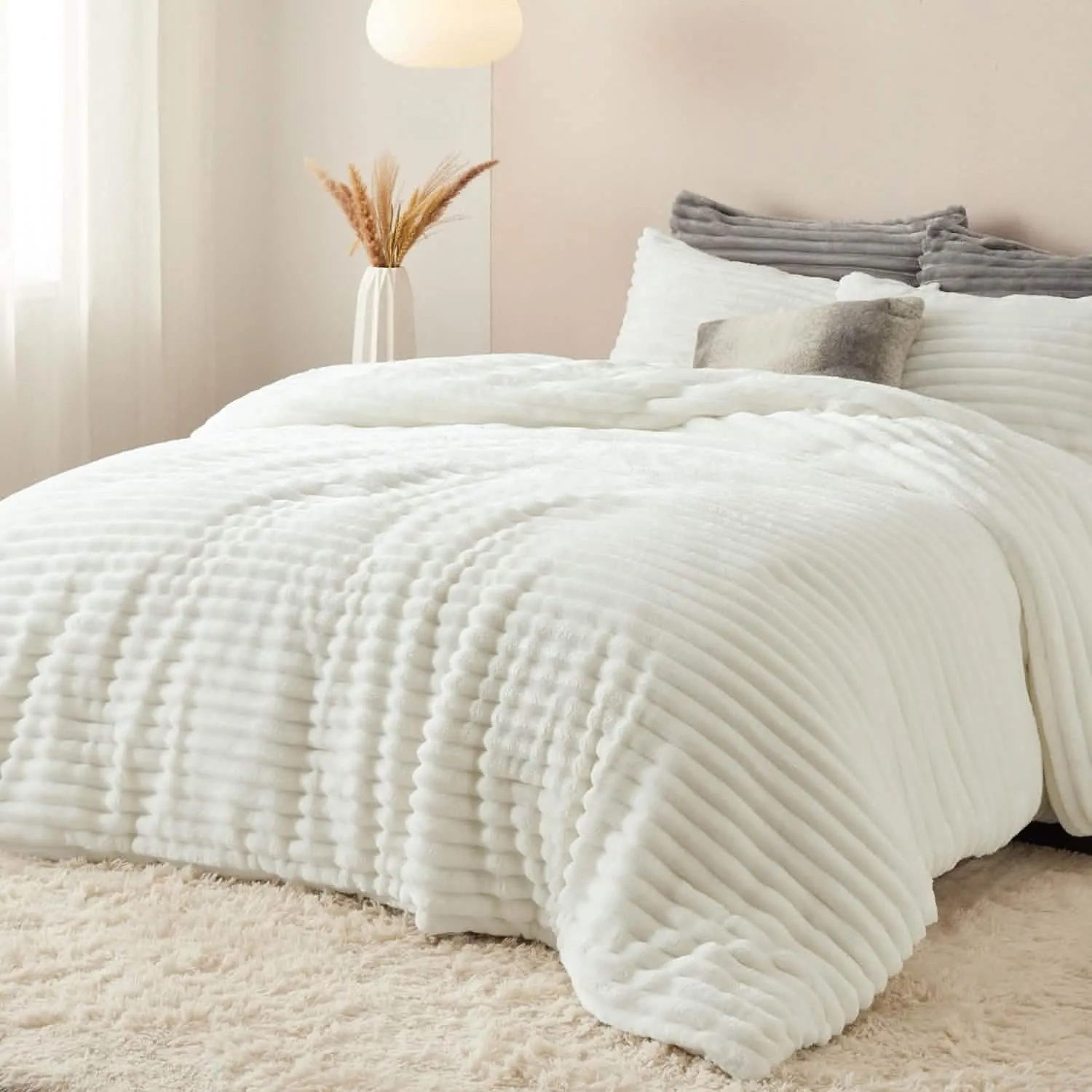 Bedsure Striped Flannel Comforter Set