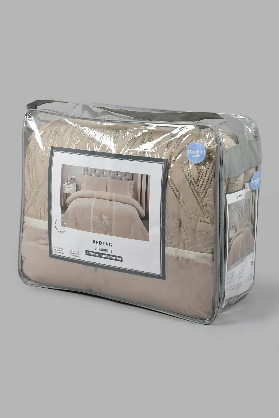 Beige 4-Piece Embellished Comforter Set (Double Size)