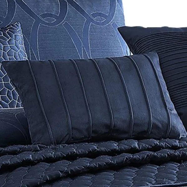 Benzara 10 Piece Queen Polyester Comforter Set with Geometric Print, Dark Blue