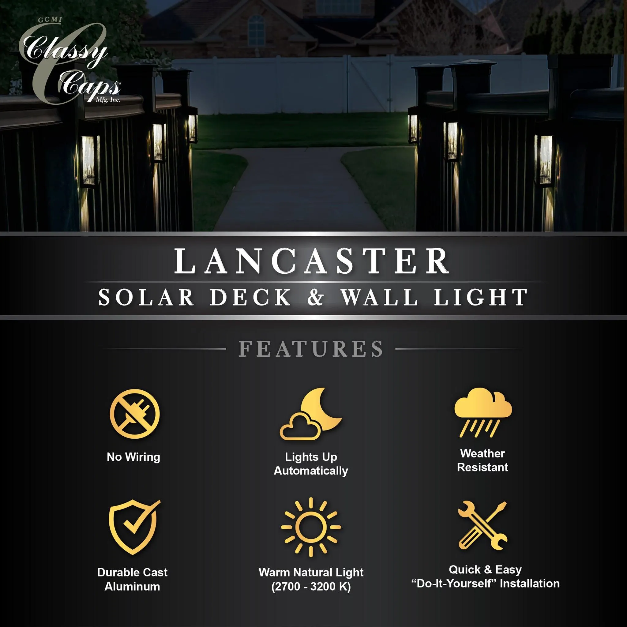 Black Aluminum Lancaster Deck & Wall Light (2 Pack)