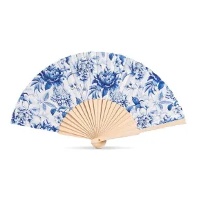 Blue Chintz Print Hand Fan