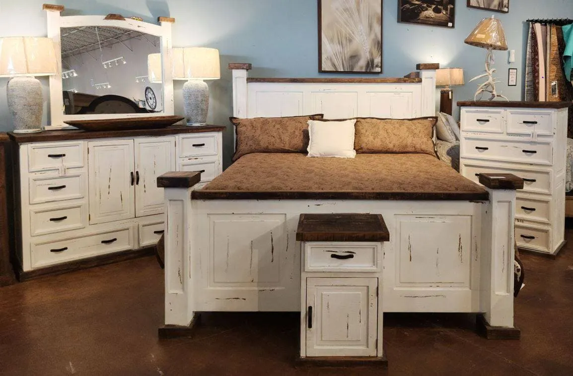 BONANZA BEDROOM SET WHITE DISTRESSED