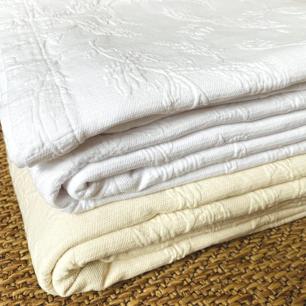 Botanical White Cotton Bedspread