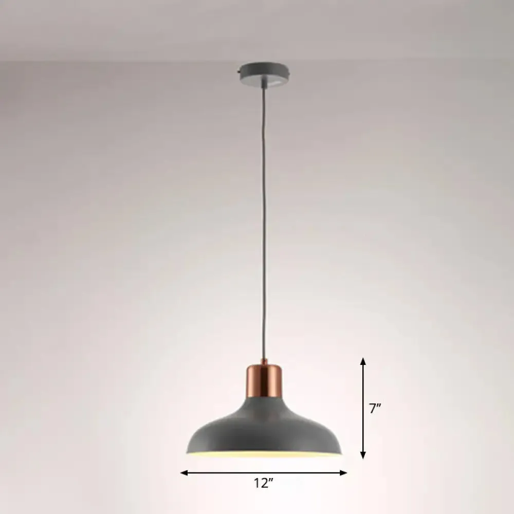 Bowl-shaped Restaurant Pendant Light - Metal Construction, Macaron Suspension Design with 1 Bulb