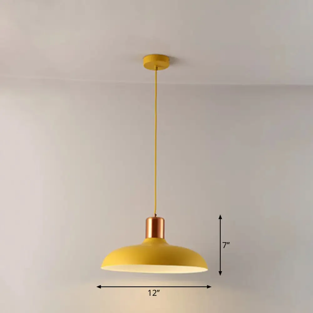 Bowl-shaped Restaurant Pendant Light - Metal Construction, Macaron Suspension Design with 1 Bulb