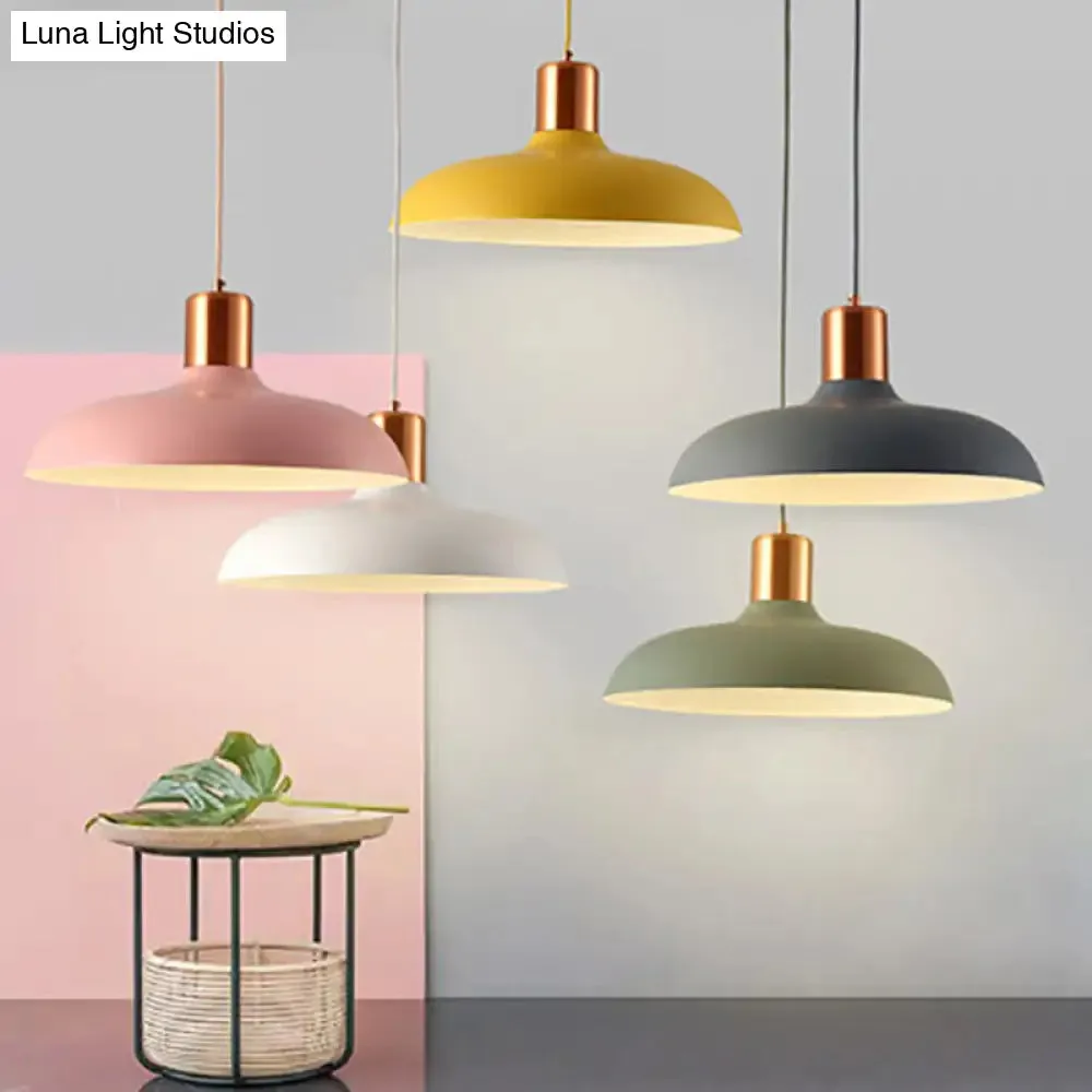 Bowl-shaped Restaurant Pendant Light - Metal Construction, Macaron Suspension Design with 1 Bulb