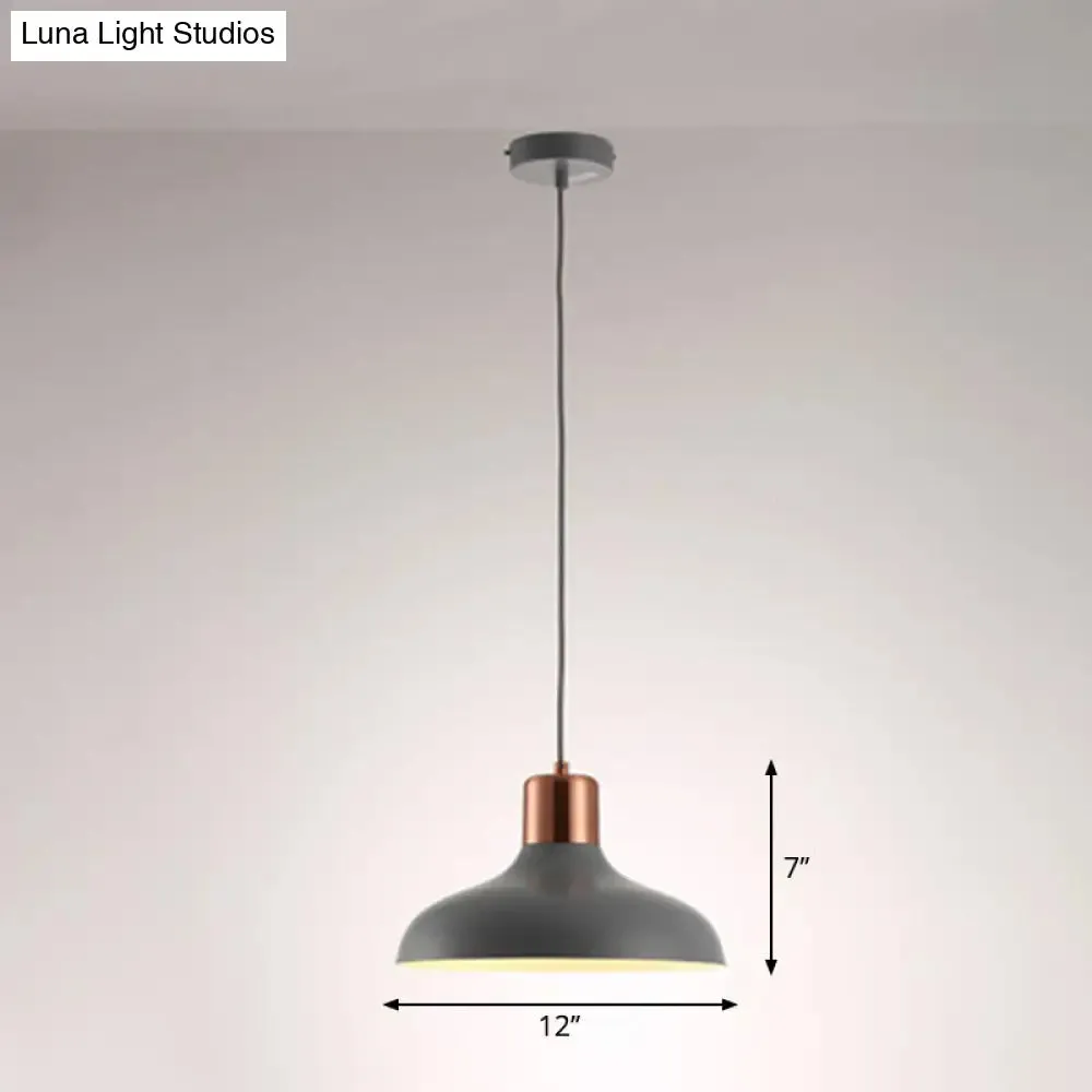 Bowl-shaped Restaurant Pendant Light - Metal Construction, Macaron Suspension Design with 1 Bulb