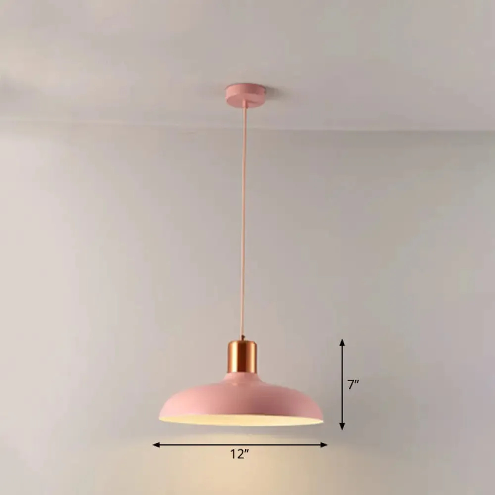 Bowl-shaped Restaurant Pendant Light - Metal Construction, Macaron Suspension Design with 1 Bulb