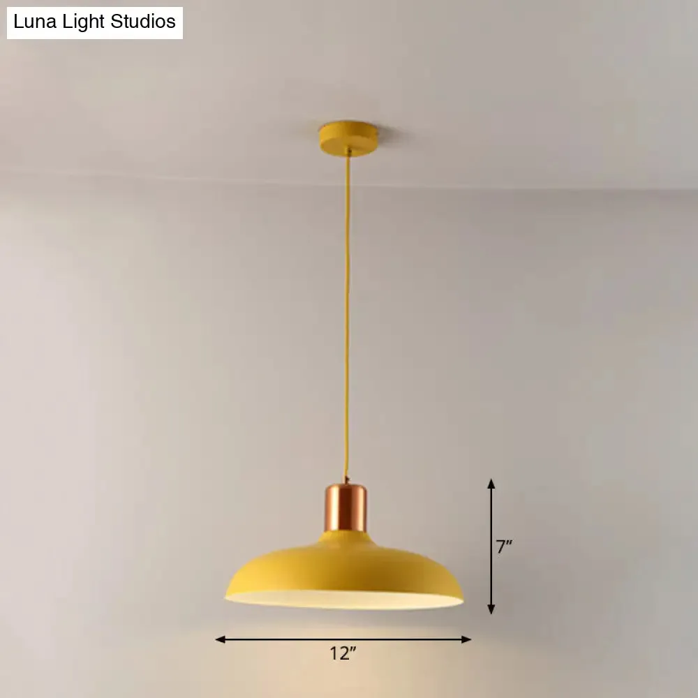 Bowl-shaped Restaurant Pendant Light - Metal Construction, Macaron Suspension Design with 1 Bulb