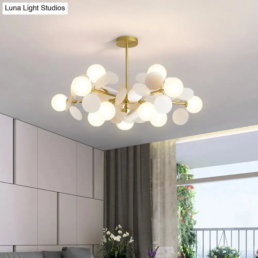 Brass Sphere Chandelier Lamp Contemporary Milky Glass Pendant Lighting Fixture with Multi-Circle Decoration