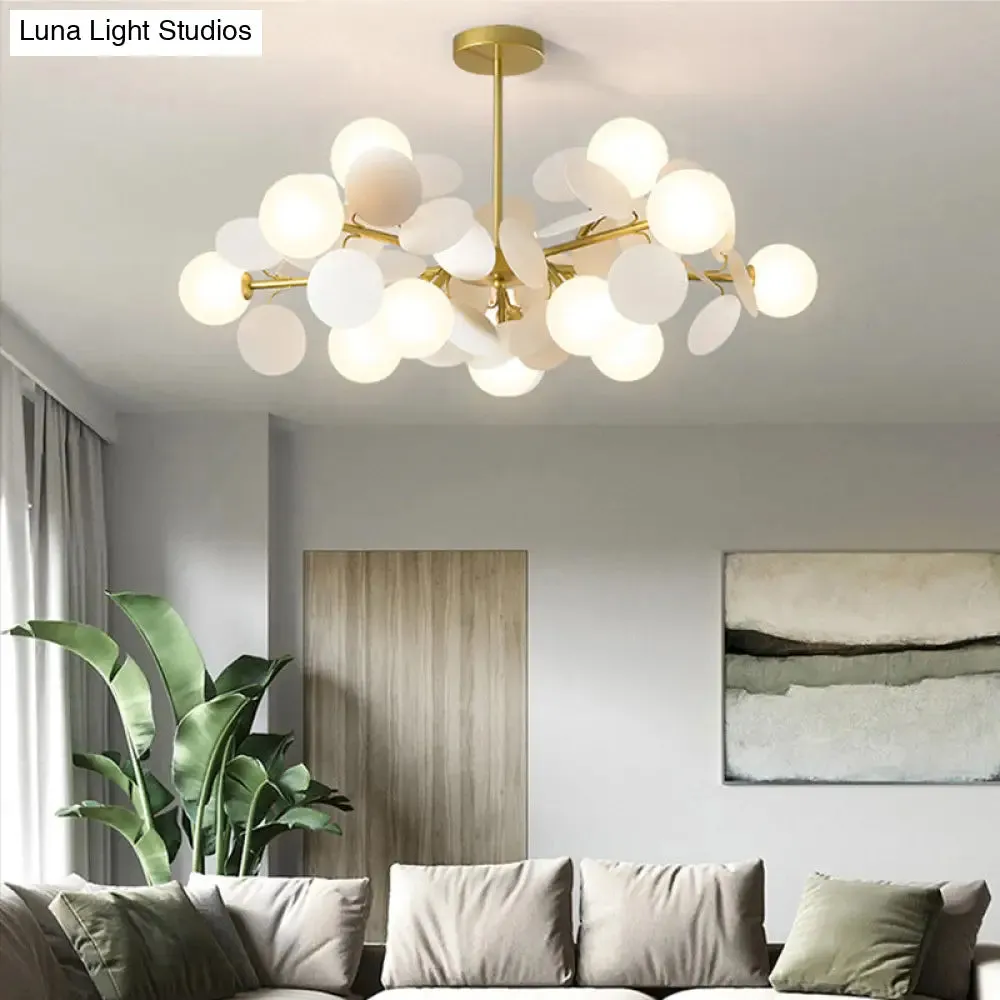 Brass Sphere Chandelier Lamp Contemporary Milky Glass Pendant Lighting Fixture with Multi-Circle Decoration