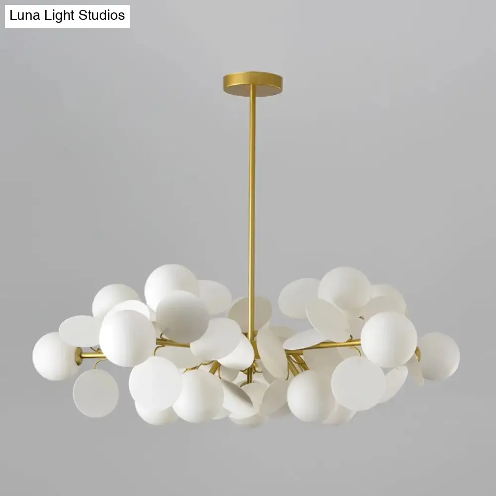 Brass Sphere Chandelier Lamp Contemporary Milky Glass Pendant Lighting Fixture with Multi-Circle Decoration