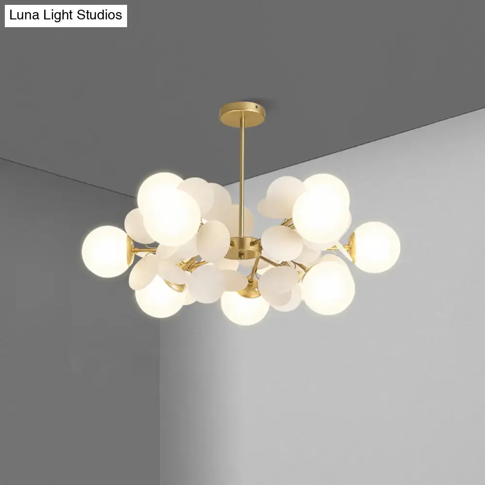 Brass Sphere Chandelier Lamp Contemporary Milky Glass Pendant Lighting Fixture with Multi-Circle Decoration