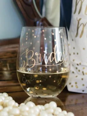 Bride Polka Dot Stemless Wine Glass