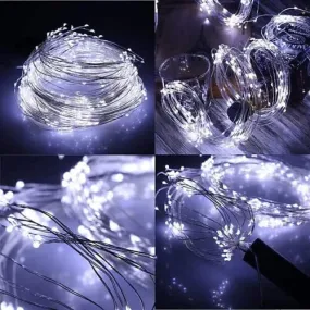 Bright White Rice Lights on Silver Wire Battery Operated with Built in Timer (5 Metre - 50 Lights)