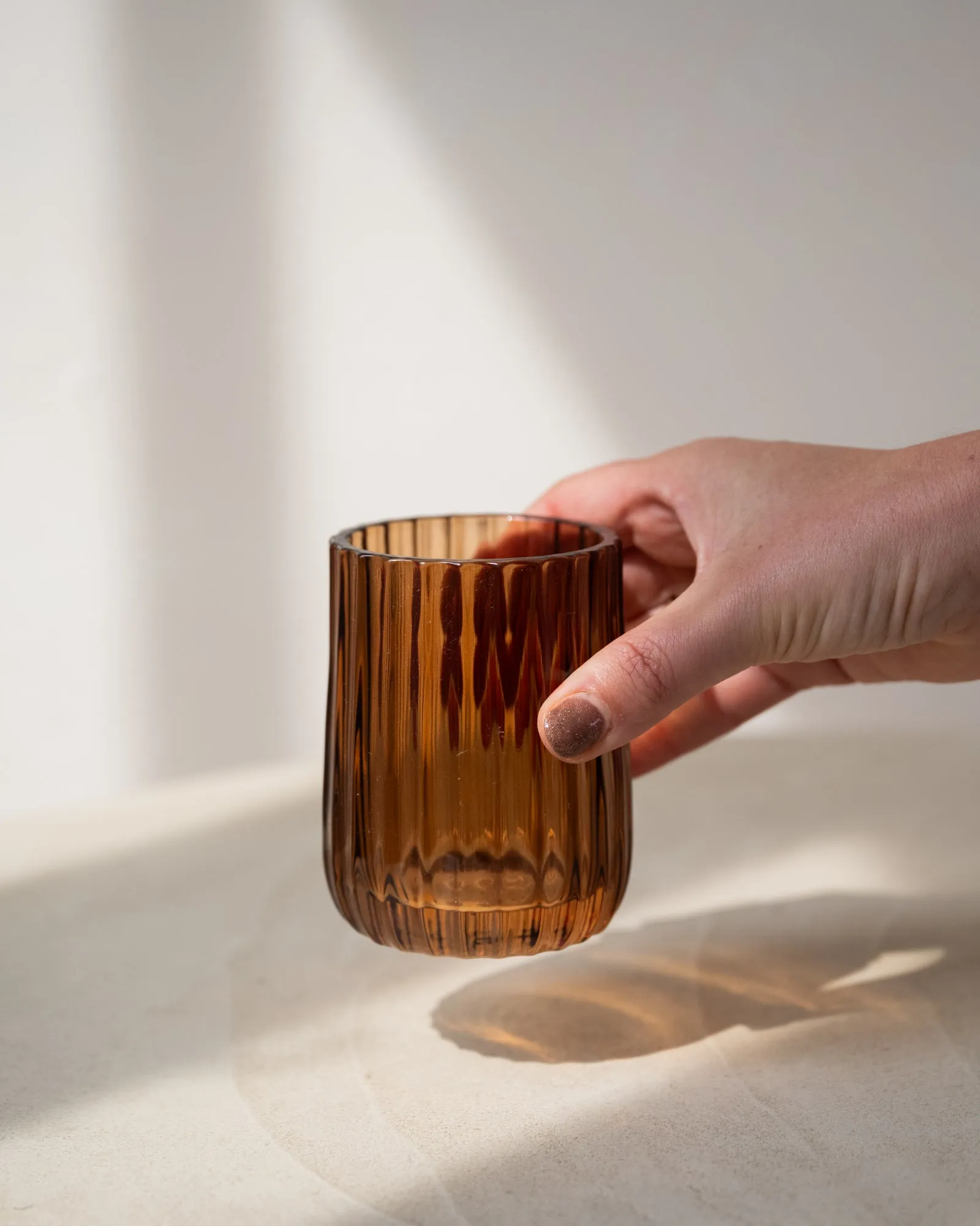 Brown Glass Toothbrush Cup