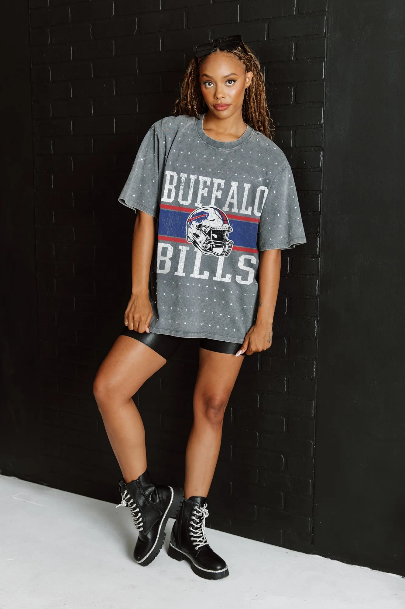 BUFFALO BILLS ON THE BALL MINI RHINESTONE SHORT SLEEVE CLASSIC TEE