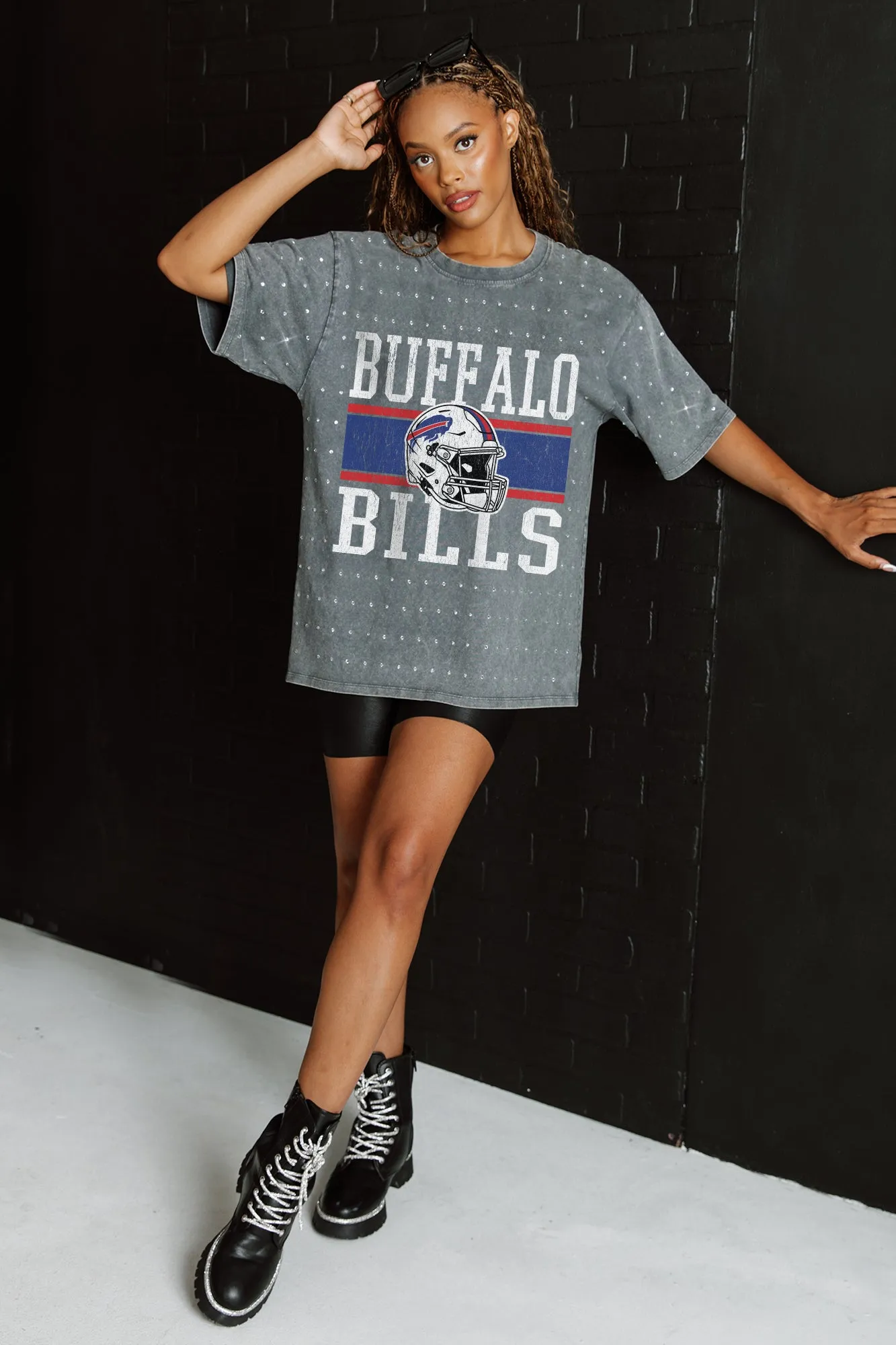 BUFFALO BILLS ON THE BALL MINI RHINESTONE SHORT SLEEVE CLASSIC TEE