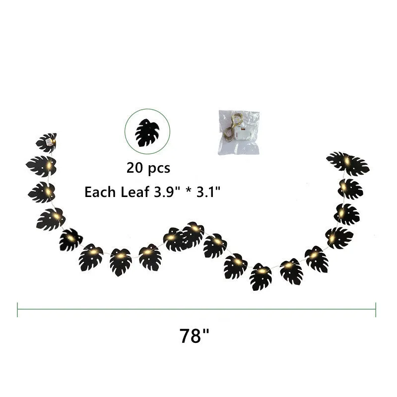 Bulk Black Halloween Tropical Palm Monstera Leaves Garland String Lights Wholesale